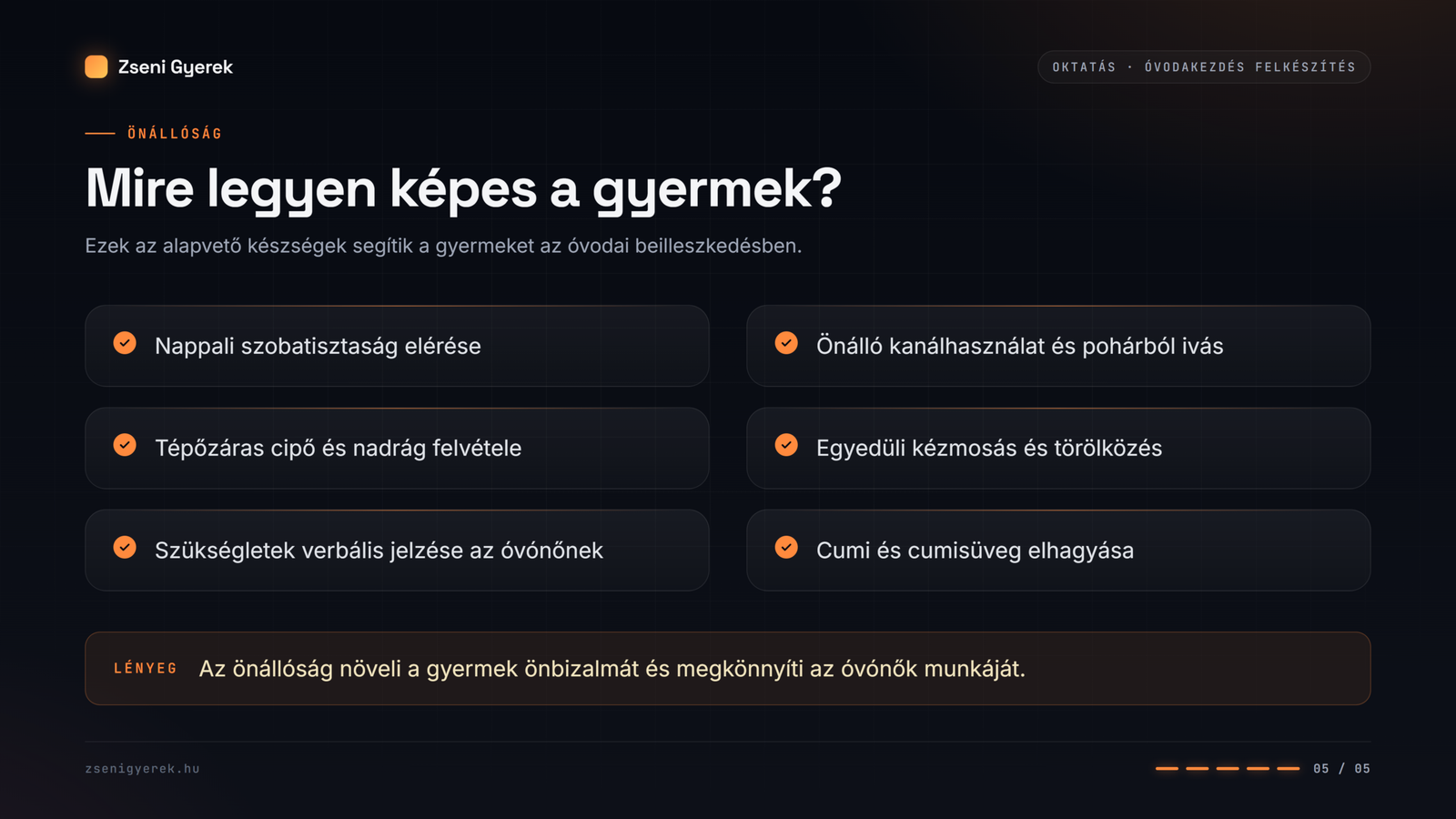Checklist az óvodakezdés felkészítés legfontosabb önállósági feladatairól.