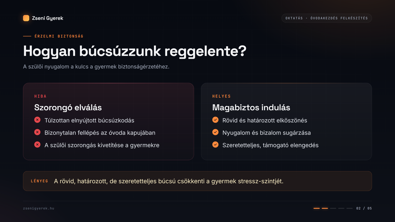 Helyes és helytelen búcsúzási technikák az óvodakezdés felkészítés során.